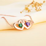 Personalisierte Interlock hohle Herzen Halskette mit Geburtsstein und eingravierten Namen Valentinstag Geburtstag Geschenk für sie