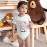 Personalized 100% Cotton Flower Cute Elephant Baby Onesie T-shirt Baby Onesie Mother's Day Gift for Newborn and Mom