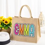 Personalized Multicolor Large Capacity Dalmatian Dots Name Jute Tote Bag Party Favor Birthday Gift for Women