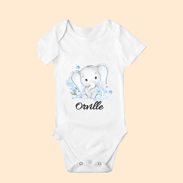 Personalised 100% Cotton Flower Cute Elephant Baby Onesie T-shirt Baby Onesie Mother's Day Gift for Newborn and Mom