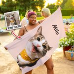 Toalla de playa de secado rápido con retrato al óleo de mascota personalizado y nombre Regalo de cumpleaños para los amantes de las mascotas