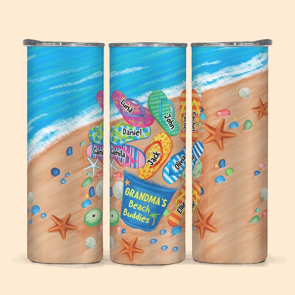 Personalised Beach Buddies 1-8 Names 20oz Straight Skinny Tumbler with Straw Birthday Father's Mother's Day Gift for Family