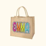 Personalized Multicolor Large Capacity Dalmatian Dots Name Jute Tote Bag Party Favor Birthday Gift for Women