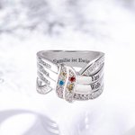 Personalisierter Schleife-Ring mit 1-8 Geburtssteinen und Namen Gravur Muttertag Geburtstag Geschenk für Mama Oma Familie