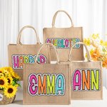 Personalized Multicolor Large Capacity Dalmatian Dots Name Jute Tote Bag Party Favor Birthday Gift for Women