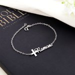 Pulsera Cruz Personalizada con Nombre Cumpleaños Bautizo Regalo Religioso para Ella