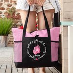 Personalized Breast Cancer Picked A Fight with the Wrong Woman Tote Bag with Name Mesh Pockets Chemotherapy Care Gift for Her