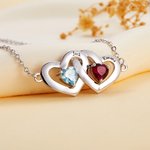Personalisierte Interlock hohle Herzen Halskette mit Geburtsstein und eingravierten Namen Valentinstag Geburtstag Geschenk für sie