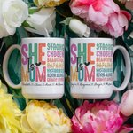 Gepersonaliseerde She is Beautiful Keramische Mok met 1-16 Kindernamen Moederdagcadeau voor Mama Oma