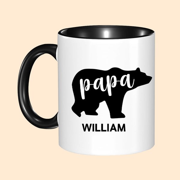 Tazza da caffè personalizzata Papa Bear in ceramica con il nome del papà e 1-12 nomi di bambini Regalo di compleanno per la festa del papà, nonno e no