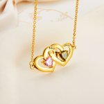 Personalisierte Interlock hohle Herzen Halskette mit Geburtsstein und eingravierten Namen Valentinstag Geburtstag Geschenk für sie