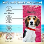 Toalla de playa de secado rápido con retrato al óleo de mascota personalizado y nombre Regalo de cumpleaños para los amantes de las mascotas