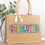 Personalized Multicolor Large Capacity Dalmatian Dots Name Jute Tote Bag Party Favor Birthday Gift for Women