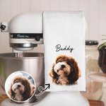 Personalized Oil Painting Style Pet Portrait Photo 100% Cotton Waffle Tea Towel Birthday Anniversary Gift for Pet lover