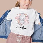 Personalized 100% Cotton Flower Cute Elephant Baby Onesie T-shirt Baby Onesie Mother's Day Gift for Newborn and Mom