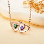 Personalisierte Interlock hohle Herzen Halskette mit Geburtsstein und eingravierten Namen Valentinstag Geburtstag Geschenk für sie