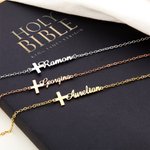 Pulsera Cruz Personalizada con Nombre Cumpleaños Bautizo Regalo Religioso para Ella