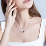 Personalisierte Interlock hohle Herzen Halskette mit Geburtsstein und eingravierten Namen Valentinstag Geburtstag Geschenk für sie