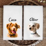 Personalized Oil Painting Style Pet Portrait Photo 100% Cotton Waffle Tea Towel Birthday Anniversary Gift for Pet lover