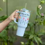 Gobelet de Grande Capacité 1130ml Personnalisé avec Nom et Fleurs de Naissance Jardin de Grand-mère Cadeau Anniversaire Fête des Mères pour Grand-mère