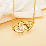 Personalisierte Interlock hohle Herzen Halskette mit Geburtsstein und eingravierten Namen Valentinstag Geburtstag Geschenk für sie