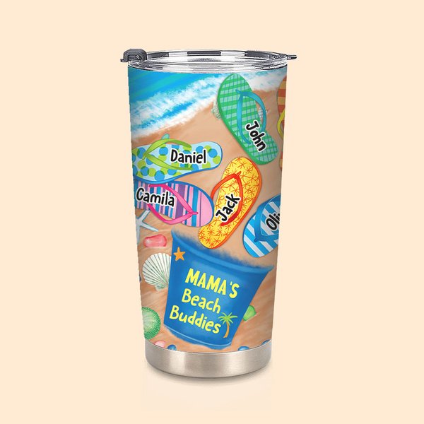 Personalised Beach Filp Flop 20oz Tumbler with 1-8 Names Birthday Father's Mother's day Gift for Family
