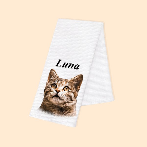 Personalized Oil Painting Style Pet Portrait Photo 100% Cotton Waffle Tea Towel Birthday Anniversary Gift for Pet lover