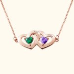 Personalisierte Interlock hohle Herzen Halskette mit Geburtsstein und eingravierten Namen Valentinstag Geburtstag Geschenk für sie