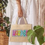 Personalized Multicolor Large Capacity Dalmatian Dots Name Jute Tote Bag Party Favor Birthday Gift for Women