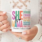 Gepersonaliseerde She is Beautiful Keramische Mok met 1-16 Kindernamen Moederdagcadeau voor Mama Oma