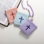 Cruz personalizada y ramillete de flores de nacimiento Bolsa de rosario de cuero con tapa de presión Regalo cristiano de confirmación para mujer