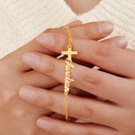 Pulsera Cruz Personalizada con Nombre Cumpleaños Bautizo Regalo Religioso para Ella
