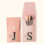 Personalized Colorful Flower Initial & Name Leather Makeup Brush Bag with 8 Pcs Makeup Brushes Mother's Day Wedding Gift for Her