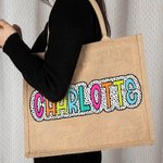 Personalized Multicolor Large Capacity Dalmatian Dots Name Jute Tote Bag Party Favor Birthday Gift for Women