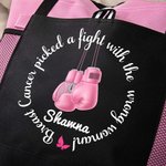 Personalized Breast Cancer Picked A Fight with the Wrong Woman Tote Bag with Name Mesh Pockets Chemotherapy Care Gift for Her