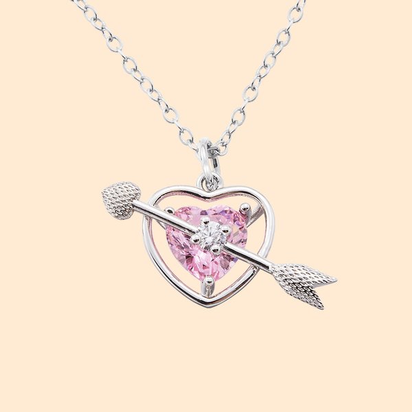 Personalised Hollow Heart Arrow Necklace with Birthstone Cupid Jewellery Valentine's Day Birthday Gift for Her