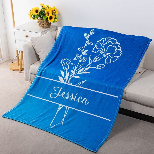 Couverture Polaire Multicolore Personnalisée 1-12 Fleurs de Naissance et Prénoms Cadeau d'Anniversaire de Fête des Mères pour Maman Grand-mère