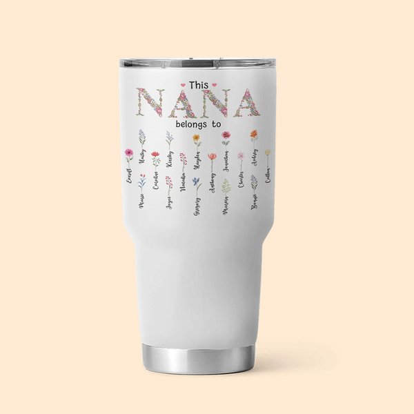 Gepersonaliseerde This Mom Grandma Belongs To 30oz Tumbler met 1-16 Geboorte Bloemen en Namen Moederdagcadeau voor Mama Oma