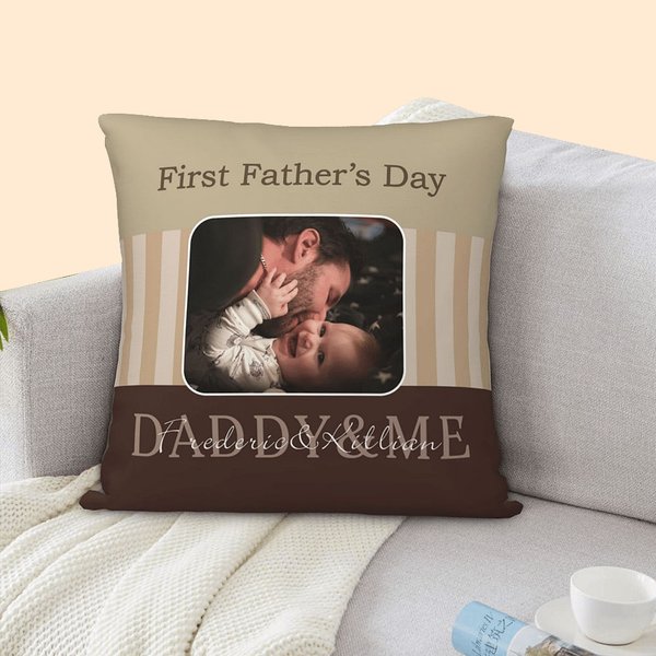 Personalized First Father's Day Photo Throw Pillow Cover with Text Home Decor Gift for New Dad