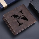 Personalisierte Foto Bifold PU-Leder Geldbörse mit Namen Initiale und Kartenfächern Vatertag Jahrestag Geschenk für Herren