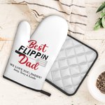 Personalisierte Best Flippin Dad Satz von 2 Küchenhandschuh und Topflappen mit Namen und Text Geburtstag Vatertag Geschenk für Kochliebhaber
