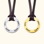 Collana con ciondolo a cerchio personalizzato con cordoncino in pelle con 1-4 nomi incisi regalo per festa del papà anniversario per famiglia