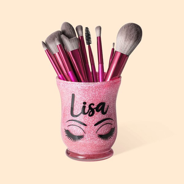 Personalised Glitter Colour Make Up Brush Holder Desk Organizer with Name Birthday Anniversary Gift for Her
