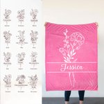 Couverture Polaire Multicolore Personnalisée 1-12 Fleurs de Naissance et Prénoms Cadeau d'Anniversaire de Fête des Mères pour Maman Grand-mère