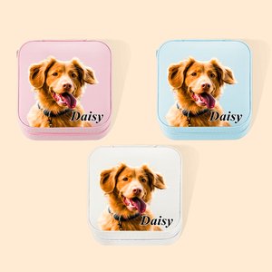 Personalised Pet Portrait Oil Painting Style Leather Jewellery Box with Name Birthday Gift for Pet Lover