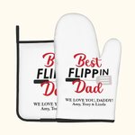 Personalisierte Best Flippin Dad Satz von 2 Küchenhandschuh und Topflappen mit Namen und Text Geburtstag Vatertag Geschenk für Kochliebhaber