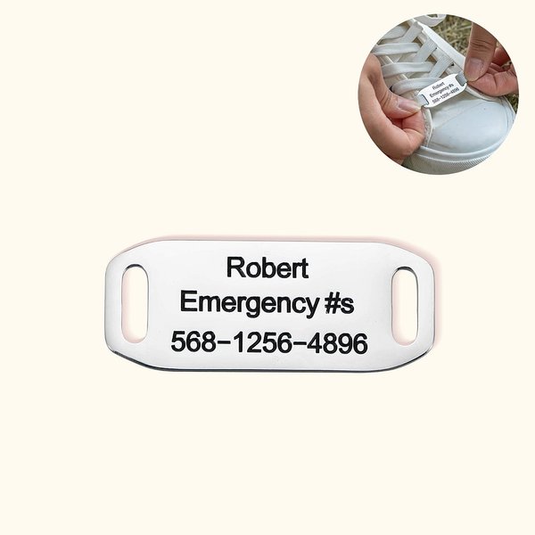 Gepersonaliseerde roestvrij stalen Shoe Tag ID met gegraveerde tekst Verjaardagscadeau voor hardlopers fietsers