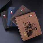Gepersonaliseerde Foto PU Leren Heren Bifold Portemonnee met Gegraveerde Tekst en Meerdere Kaartsleuven Vaderdag Jubileum Cadeau voor Hem