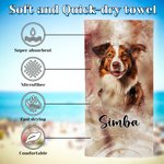 Personalized Super Absorbent Quick Dry Watercolour Pet Portrait Photo Beach Towel with Name Vacation Party Gift for Pet Lovers Owners