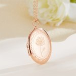 Collier Ovale Personnalisé avec Photo Fleur de Naissance et Initiale Gravés Cadeau d'Anniversaire de la Fête des Mères pour les Femmes